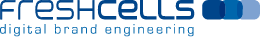 freshcells logo mit 3 blauen farbtönen
